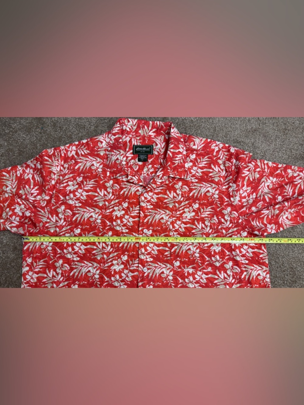 Eddie Bauer SS Men's Red-Orange Floral Hawaiian Button-Up Shirt 
Size L-Tall - Picture 4 of 5